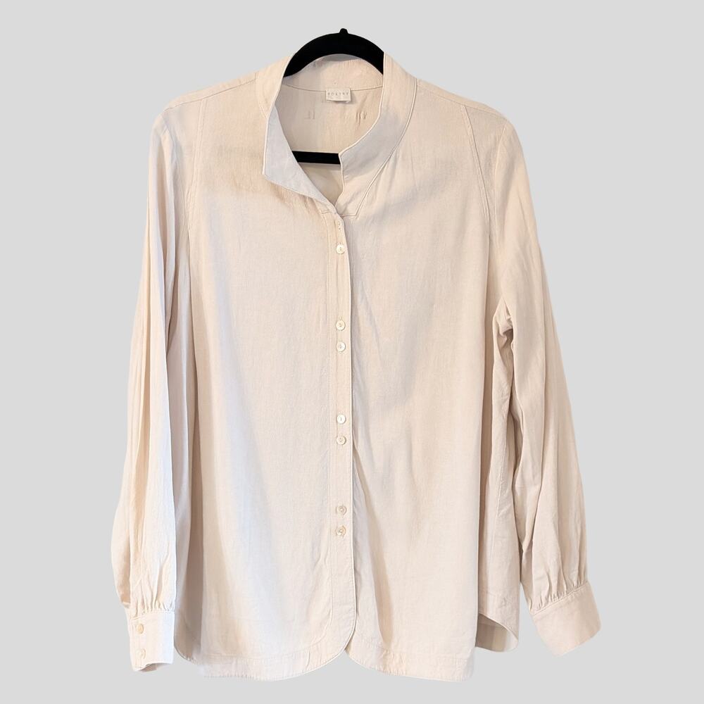 Poetry Funnel Neck Blouse Linen Viscose Button Down Shirt US 12 Pale Relaxed